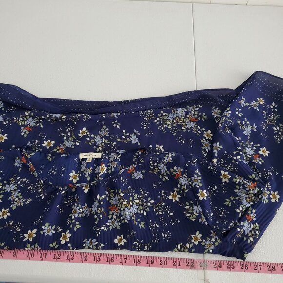 Max Studio Womens Blue Floral Polka Dot Print Crinkle Blouse Size L Flowy Career - Picture 8 of 10